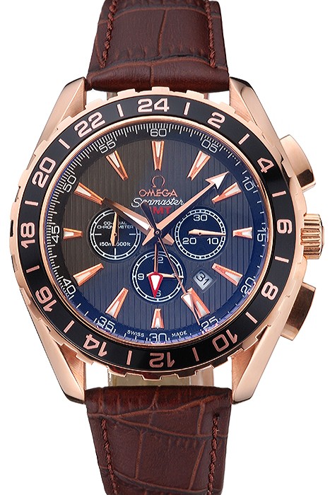 Omega Seamaster Aqua Terra Chrono GMT Teak-Grey Dial Brown Leather Bracelet  622536