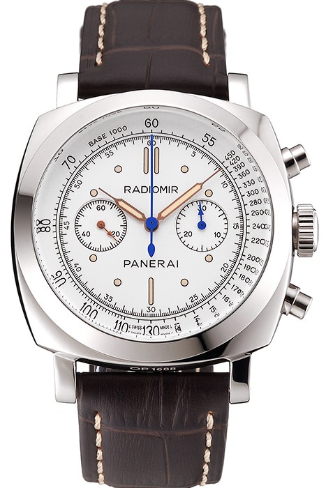 Swiss Panerai Radiomir 1940 Chronograph White Dial Stainless Steel Case Brown Leather Strap