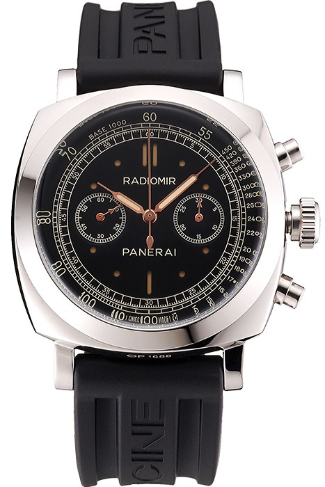 Swiss Panerai Radiomir 1940 Chronograph Black Dial Stainless Steel Case Black Rubber Strap