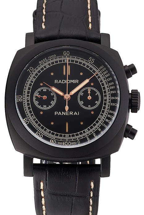 Swiss Panerai Radiomir 1940 Chronograph Black Dial Black Ionized Case Black Leather Strap