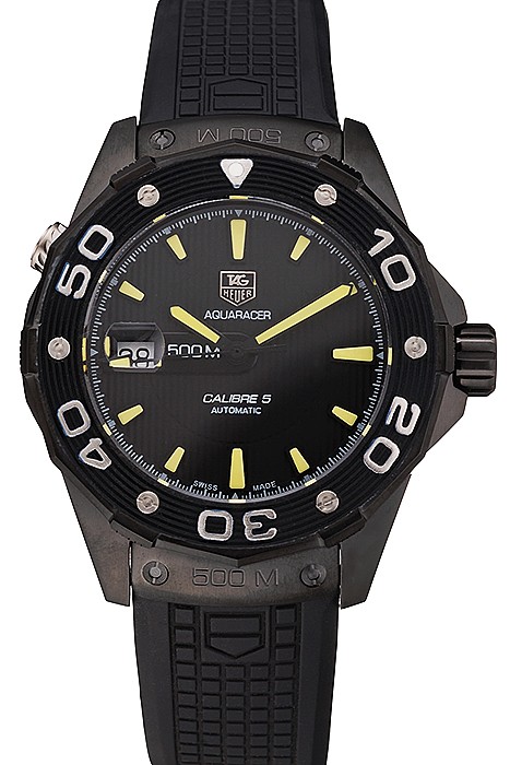 Swiss Tag Heuer Aquaracer Calibre 5 Black Dial Black Bezel Black Case Black Rubber Strap