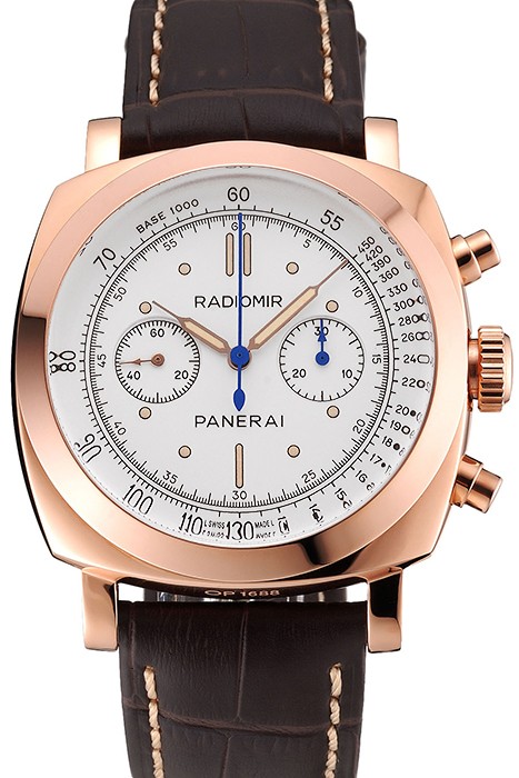 Swiss Panerai Radiomir 1940 Chronograph White Dial Rose Gold Case Brown Leather Strap