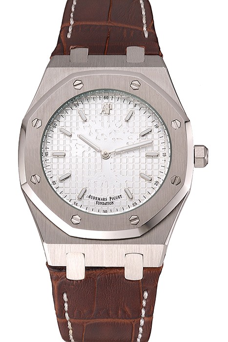 Audemars Piguet Royal Oak Fondation White Dial Stainless Steel Case Brown Leather Strap