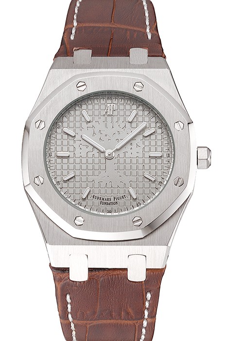 Audemars Piguet Royal Oak Fondation Gray Dial Stainless Steel Case Brown Leather Strap