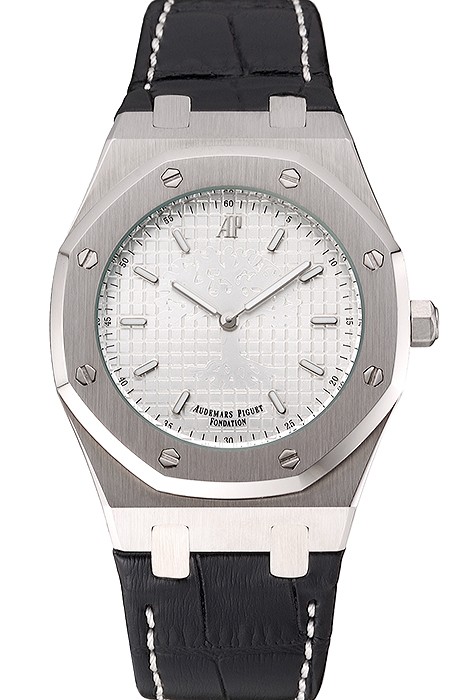 Audemars Piguet Royal Oak Fondation Silver Dial Stainless Steel Case Black Leather Strap