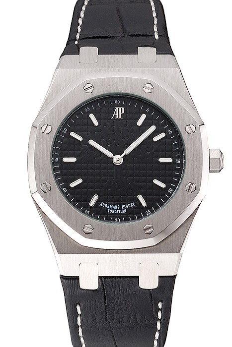 Audemars Piguet Royal Oak Fondation Black Dial Stainless Steel Case Black Leather Strap