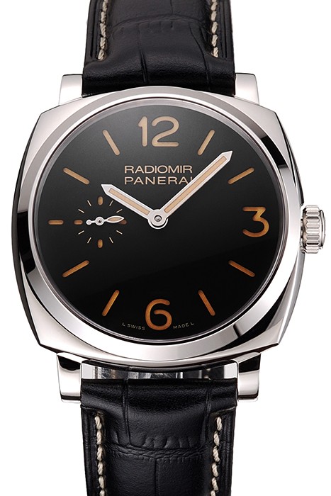 Swiss Panerai Radiomir Black Dial Stainless Steel Case Black Leather Strap