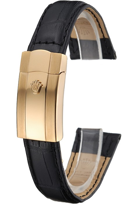 Rolex Black Leather with Gold Clasp Bracelet  622496