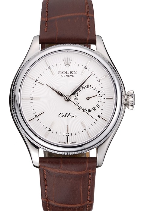 Rolex Cellini White Dial Stainless Steel Case Brown Leather Bracelet  622723