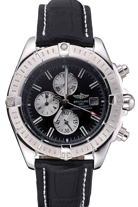 Breitling Chronomat 13 Stainless Steel Case Black Dial Black Leather Bracelet 622237