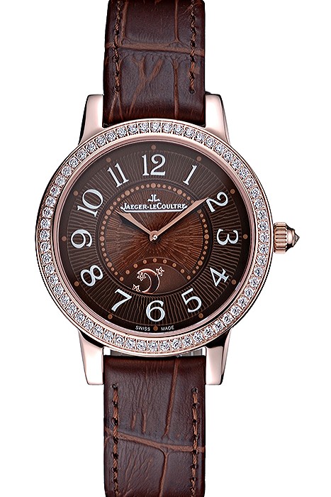 Jaeger LeCoultre Rendez-Vous Brown Dial Brown Leather Strap Rose Gold Diamond Bezel  622084