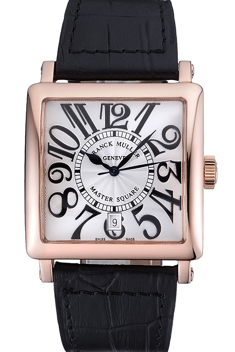 Franck Muller Master Square White Dial Gold Case Black Leather Band  622354
