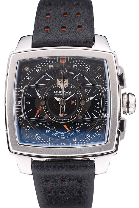 Tag Heuer Monaco Mikrograph Black Leather Strap Black Dial 7923