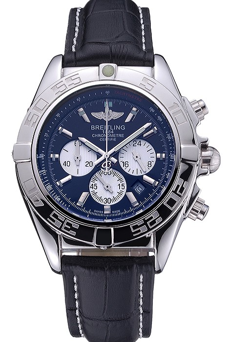 Breitling Chronomat 44 Black Dial with White Subdials Black Leather Bracelet  622511