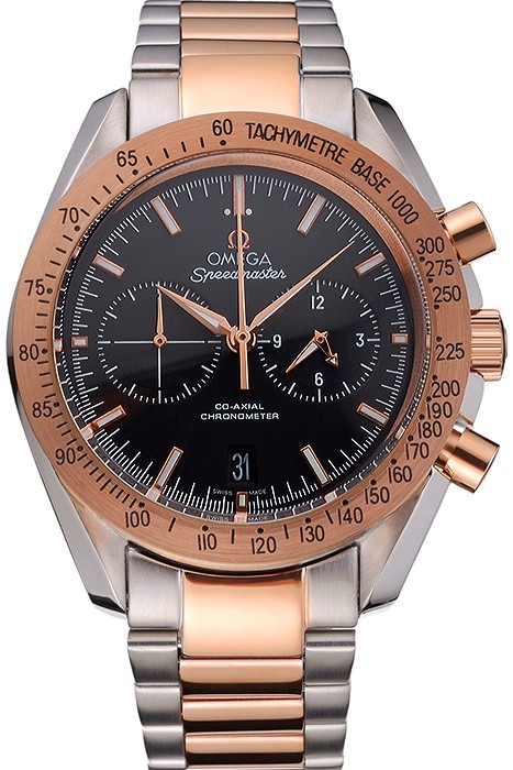 Omega Speedmaster Black Dial Gold Bezel Stainless Steel Case Two Tone Bracelet  622804