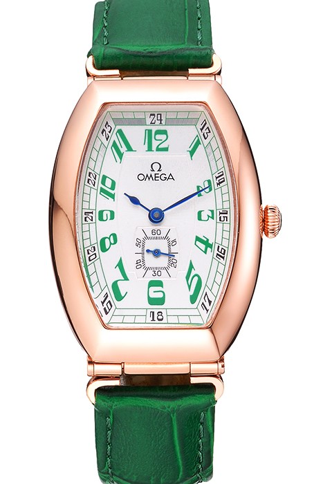 Omega Sochi Petrograd White Dial Gold Case Green Leather Strap  622821