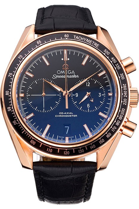 Omega Speedmaster Black Dial Gold Case Black Leather Strap  622809