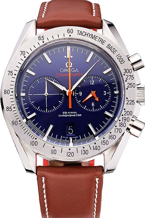 Omega Speedmaster Blue Dial Stainless Steel Case Brown Leather Strap  622807