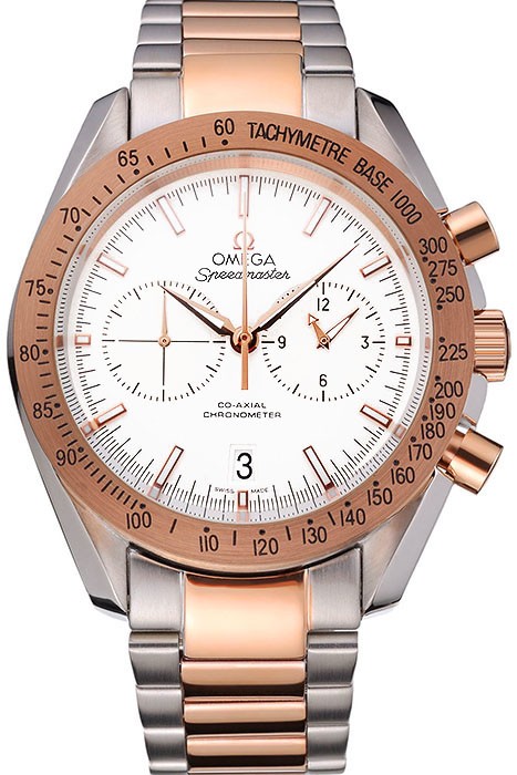 Omega Speedmaster White Dial Gold Bezel Stainless Steel Case Two Tone Bracelet  622803