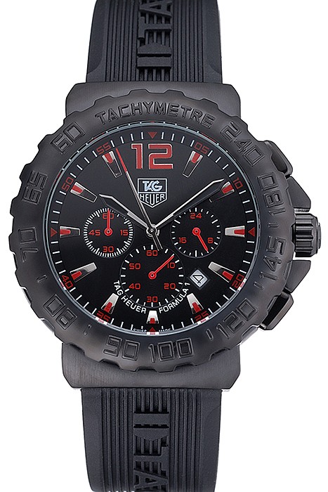 Tag Heuer Formula 1 Chronograph Black Dial Black Bezel Red Numerals  622408