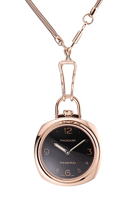 Swiss Panerai Radiomir Pocket Watch Black Dial Rose Gold Case And Chain 1453740