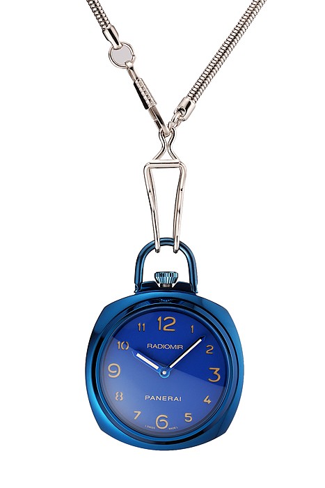 Swiss Panerai Radiomir Pocket Watch Blue Dial Blue Plated Case Stainless Steel Chain 1453741