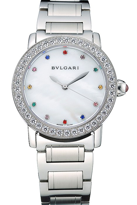 Bvlgari Solotempo Pearl Dial Diamond Bezel Stainless Steel Case And Diamonds  622747