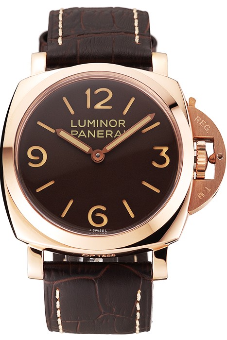 Swiss Panerai Luminor Brown Dial Rose Gold Case Brown Leather Strap 1453841