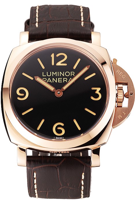 Swiss Panerai Luminor Black Dial Rose Gold Case Brown Leather Strap 1453842