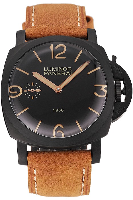 Swiss Panerai Luminor 1950 Black Dial Black PVD Case Brown Suede Leather Strap 1453851