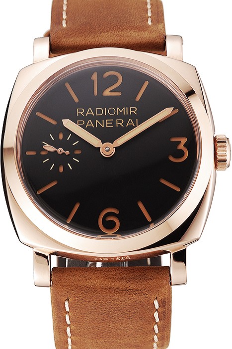 Swiss Panerai Radiomir 1940 Black Dial Rose Gold Case Brown Suede Leather Strap 1453844