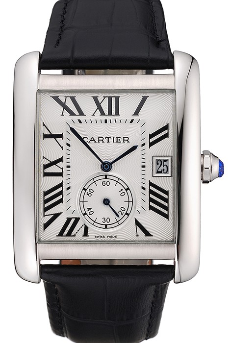 Cartier Tank MC White Dial Stainless Steel Case Black Leather Strap  622576