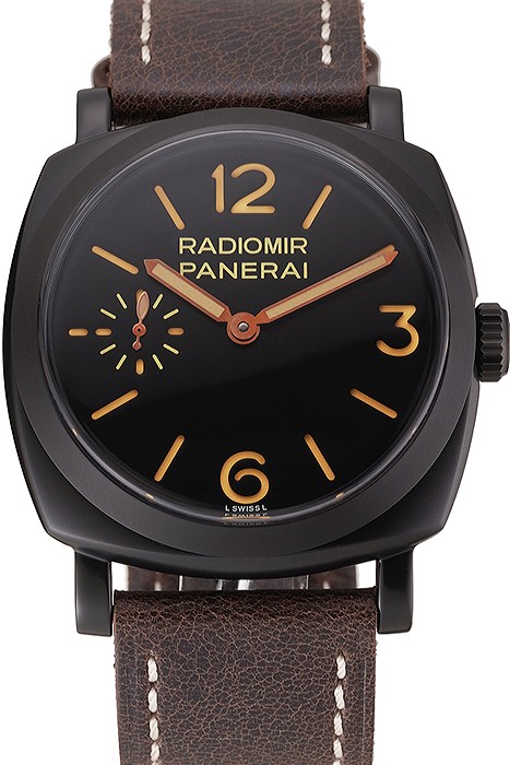 Swiss Panerai Radiomir 1940 Black Dial Black PVD Case Brown Leather Strap 1453845