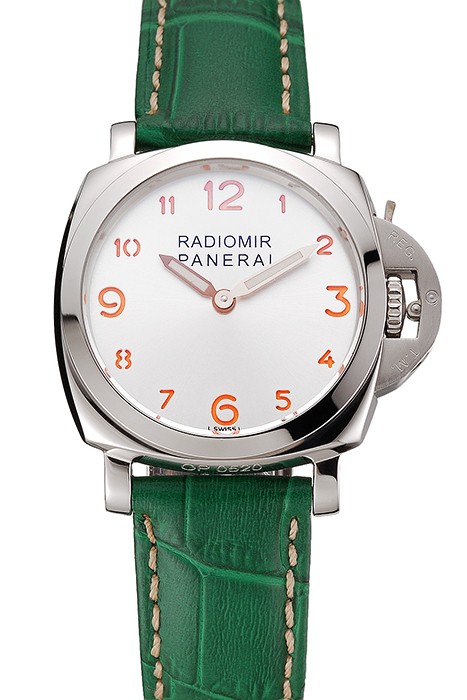 Panerai Radiomir White Dial Stainless Steel Case Green Leather Strap 1453804