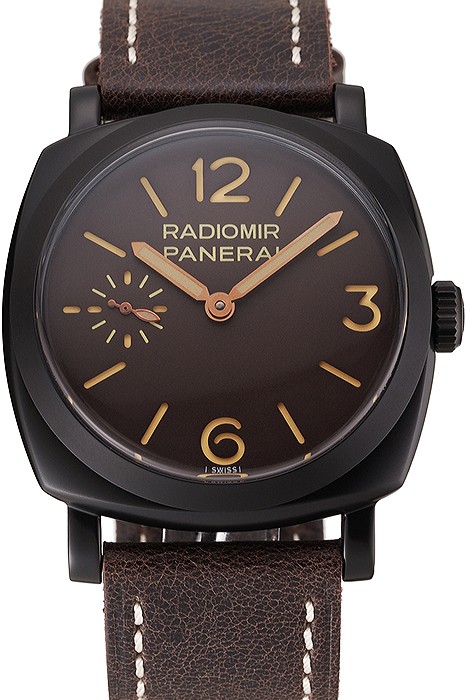 Swiss Panerai Radiomir 1940 Brown Dial Black PVD Case Brown Leather Strap 1453846