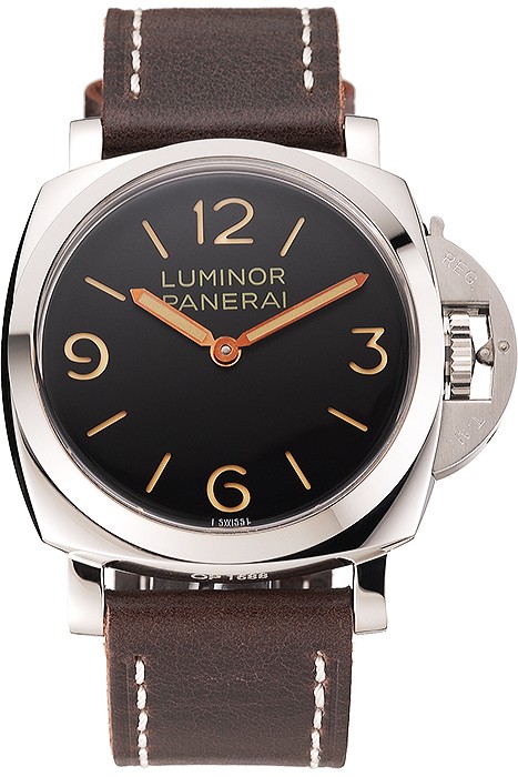 Swiss Panerai Luminor Black Dial Stainless Steel Case Brown Leather Strap 1453854