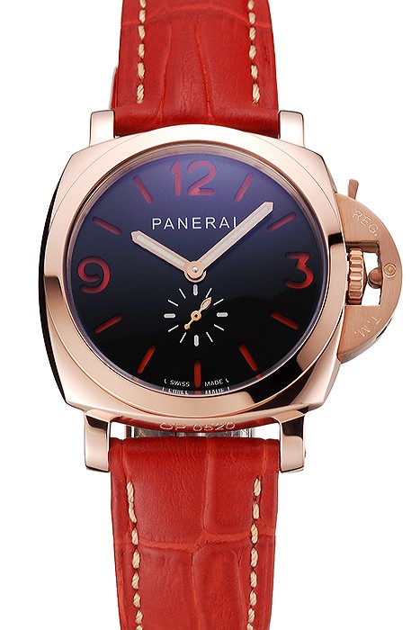 Panerai Radiomir Black Dial Rose Gold Case Red Leather Strap 1453806