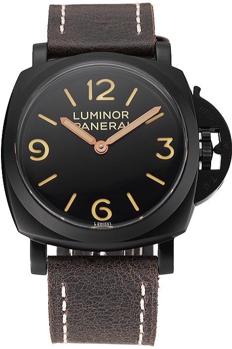 Swiss Panerai Luminor Black Dial Black PVD Case Brown Leather Strap 1453855