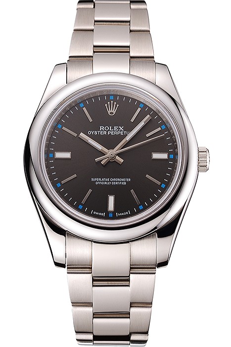 Rolex Oyster Perpetual Dark Rhodium Dial Stainless Steel Case And Bracelet