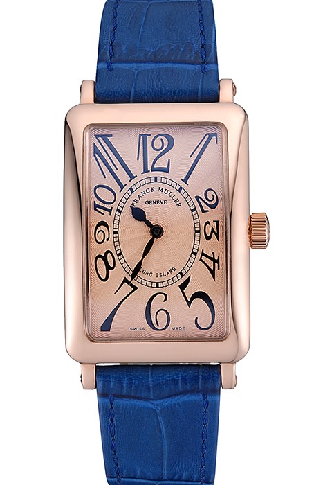 Franck Muller Long Island Classic Gold Dial Gold Case Blue Leather Band  622367