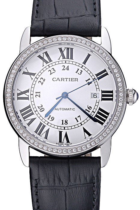 Swiss Cartier Ronde Solo Stainless Steel Diamond Case White Dial Roman Numerals  622195