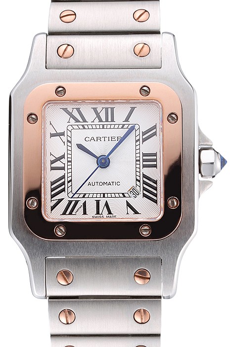 Swiss Cartier Santos De Cartier Galbee Rose Gold and Steel Case Steel Bracelet Small  622645