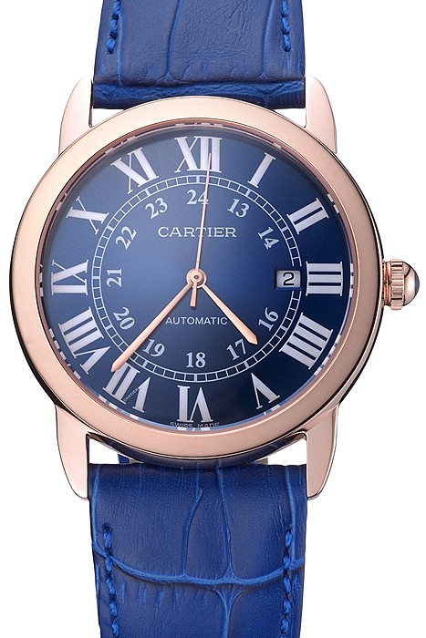 Swiss Cartier Ronde Solo Gold Case Blue Dial Roman Numerals  622203