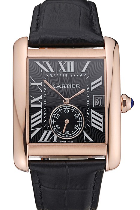 Cartier Tank MC Black Dial Gold Case Black Leather Strap  622580