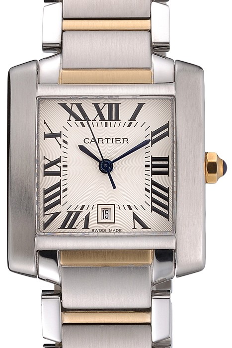 Swiss Cartier Tank Francaise Steel Case White Dial Roman Numerals Two Tone Bracelet  622648