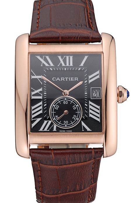 Cartier Tank MC Black Dial Gold Case Brown Leather Strap  622582