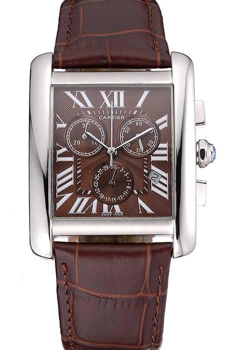 Cartier Tank MC Brown Dial Stainless Steel Case Brown Leather Bracelet  622692