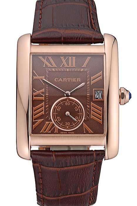 Cartier Tank MC Brown Dial Gold Case Brown Leather Strap  622583