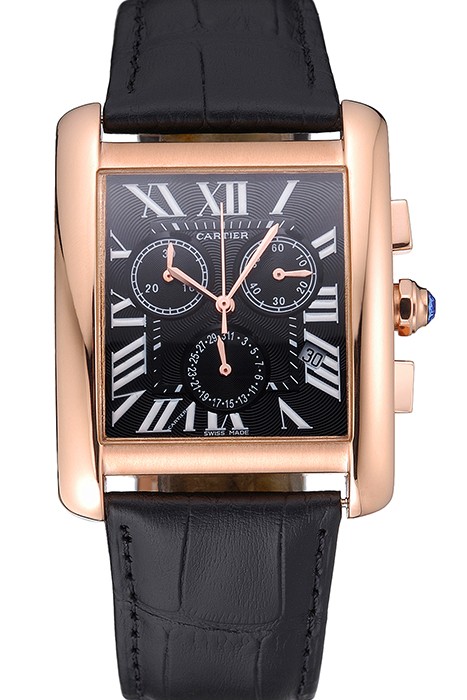 Cartier Tank MC Black Dial Gold Case Black Leather Bracelet  622694