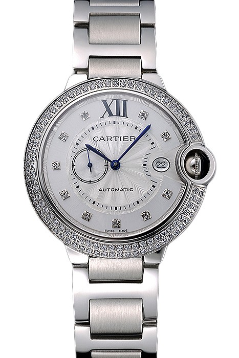 Swiss Cartier Ballon Bleu Diamond Case White Dial Stainless Steel Bracelet  622673